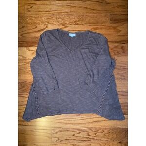 J‎ Jill Brown 3/4 Sleeves Shirt with Linen Size Large